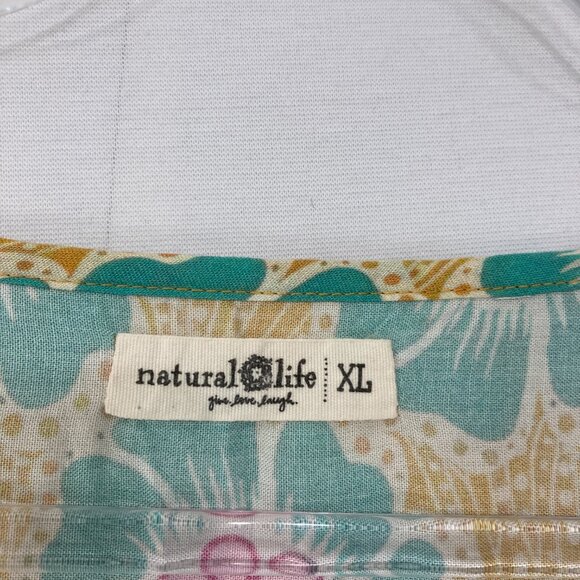 Natural Life size XL Colorful Floral Boho Festival Puff Sleeve Tie Front Blouse - Picture 2 of 9